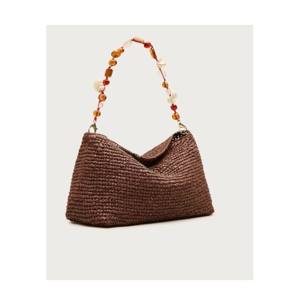 J.Crew Berkeley Small Straw Shoulder Bag Beaded Shell Strap NWT CU558 - Picture 6 of 12